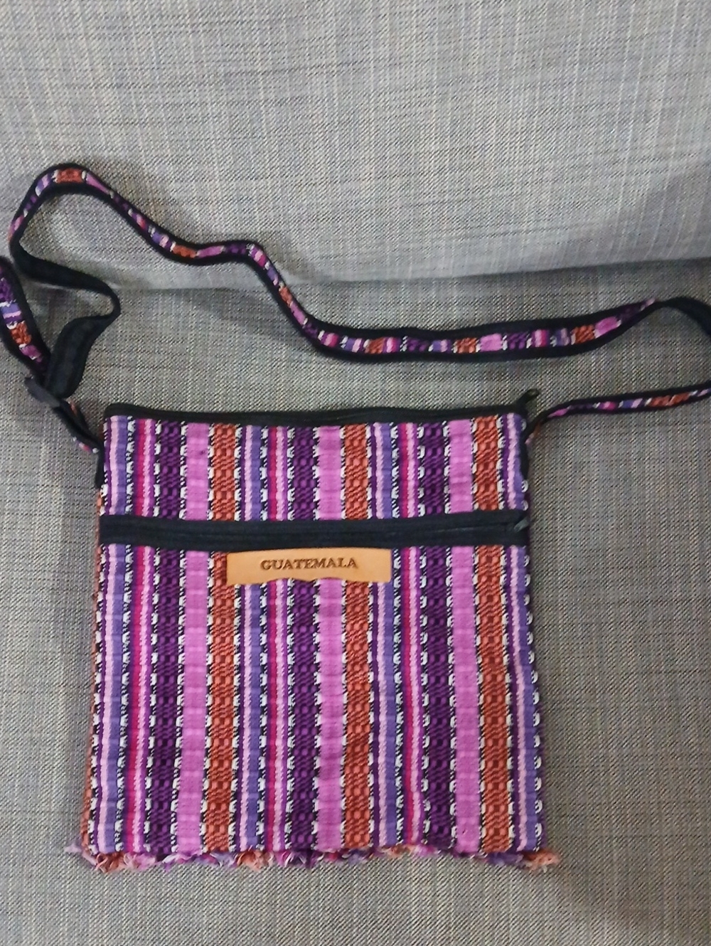 Hand Crafted Purple and Pink Striped Guatemala Crossbody Bag